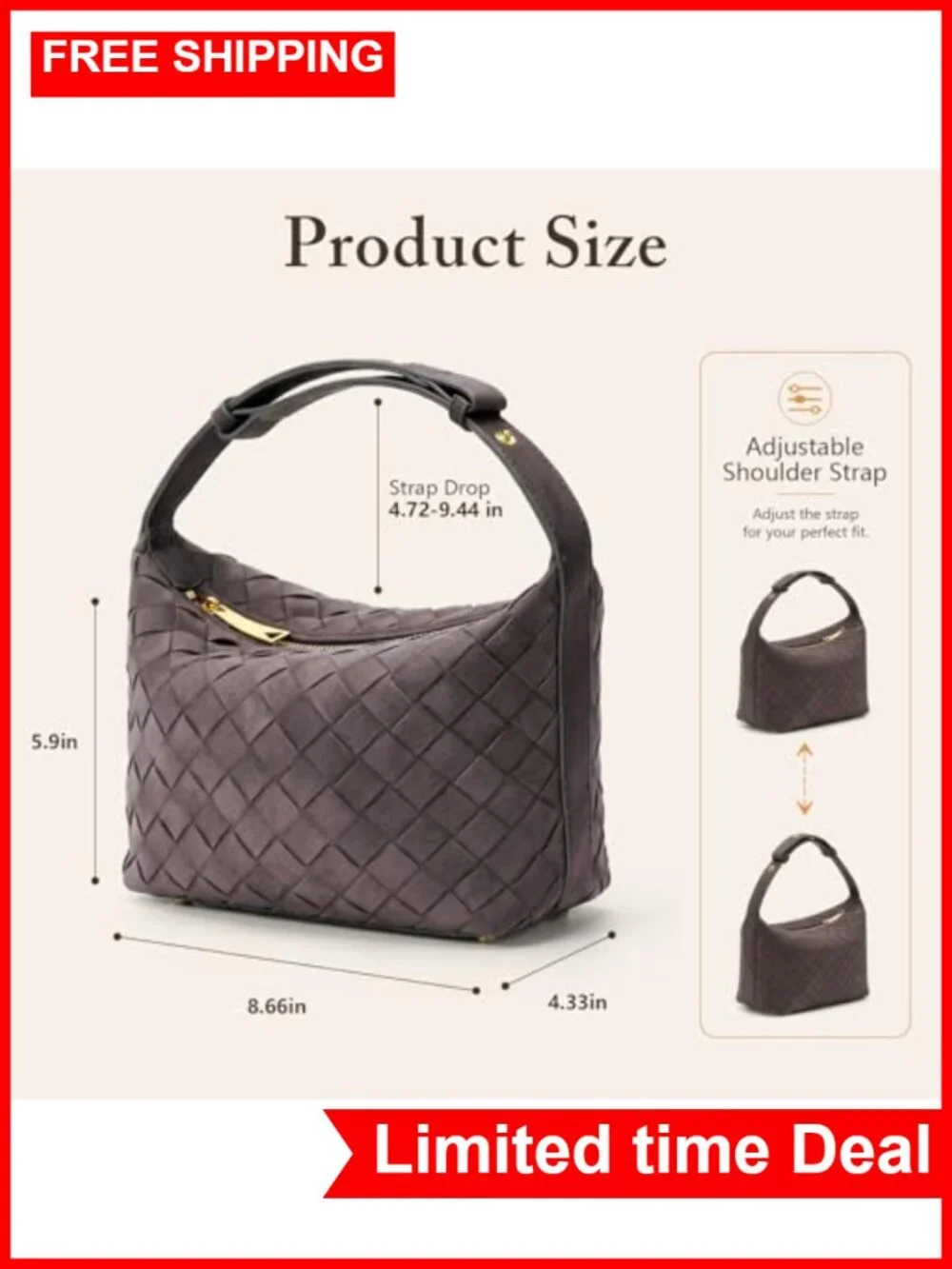 Hand-Woven Faux Suede Hobo Bag Vegan Leather Shoulder Purse